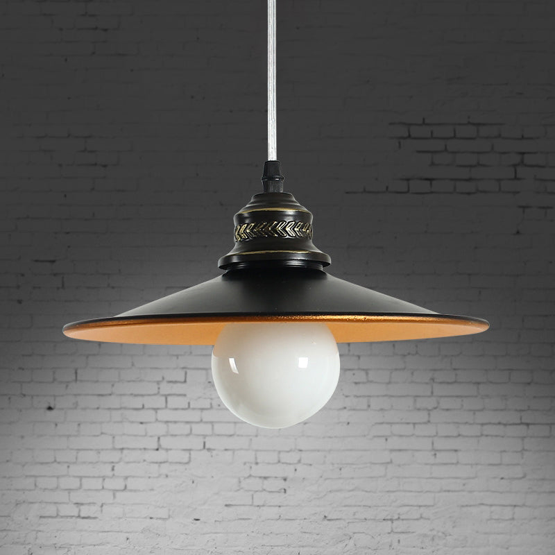 Sleek Saucer Iron Ceiling Pendant Lamp: Industrial 1-Bulb Restaurant Suspension Lighting In Black