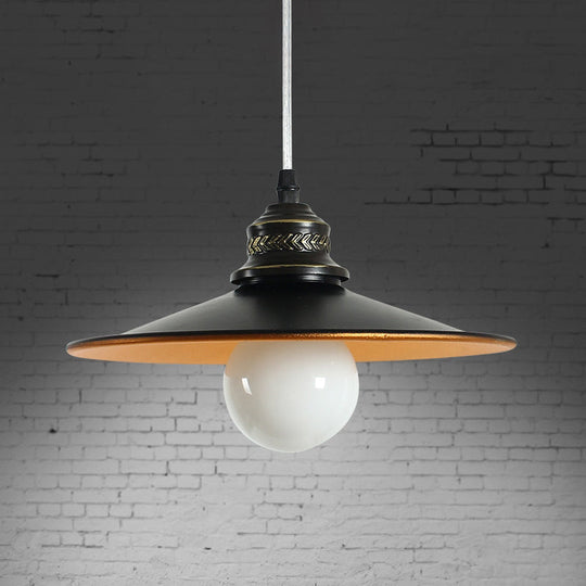 Sleek Saucer Iron Ceiling Pendant Lamp: Industrial 1-Bulb Restaurant Suspension Lighting In Black