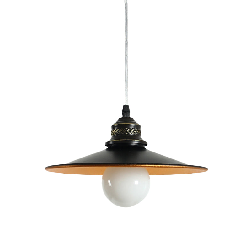 Sleek Saucer Iron Ceiling Pendant Lamp: Industrial 1-Bulb Restaurant Suspension Lighting In Black