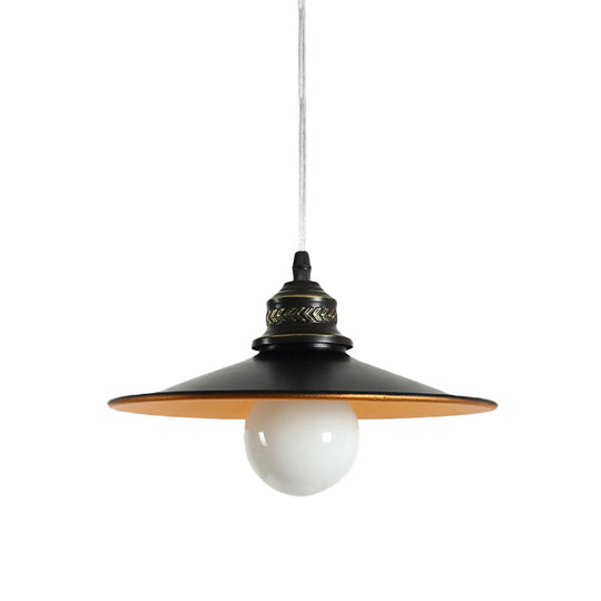 Sleek Saucer Iron Ceiling Pendant Lamp: Industrial 1-Bulb Restaurant Suspension Lighting In Black