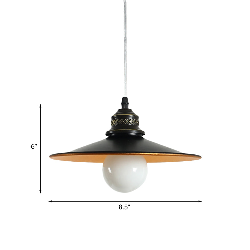 Sleek Saucer Iron Ceiling Pendant Lamp: Industrial 1-Bulb Restaurant Suspension Lighting In Black