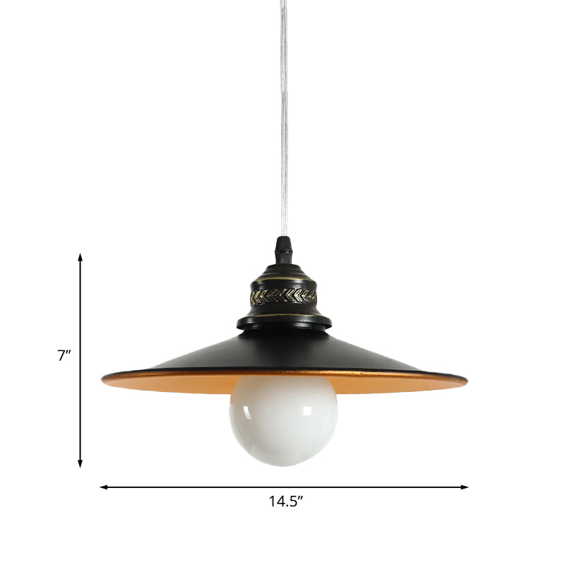 Sleek Saucer Iron Ceiling Pendant Lamp: Industrial 1-Bulb Restaurant Suspension Lighting In Black