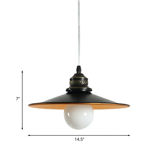 Saucer Iron Ceiling Pendant Lamp - Industrial Suspension Lighting In Black 8.5/14.5 Wide
