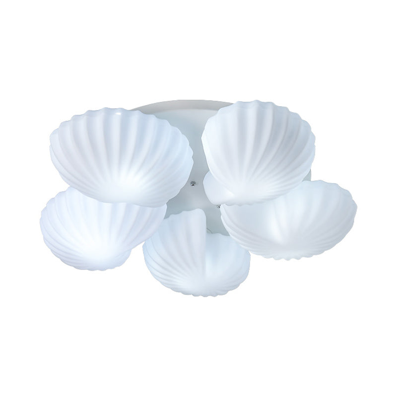 Modern Semi - Mount 5 - Light Ceiling Lamp With Frosted White Glass And Shell Scallop Design