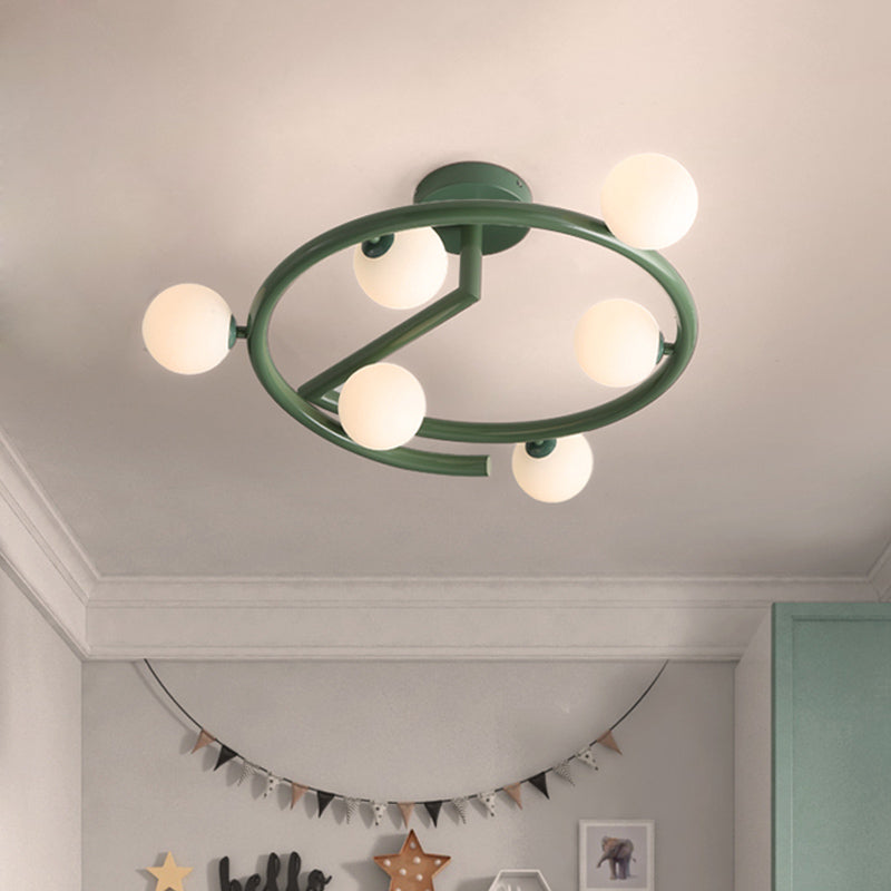 Green Swirled Arm Milk Glass Bubble Flush Light - Nordic 6 Heads Semi - Flush Ceiling