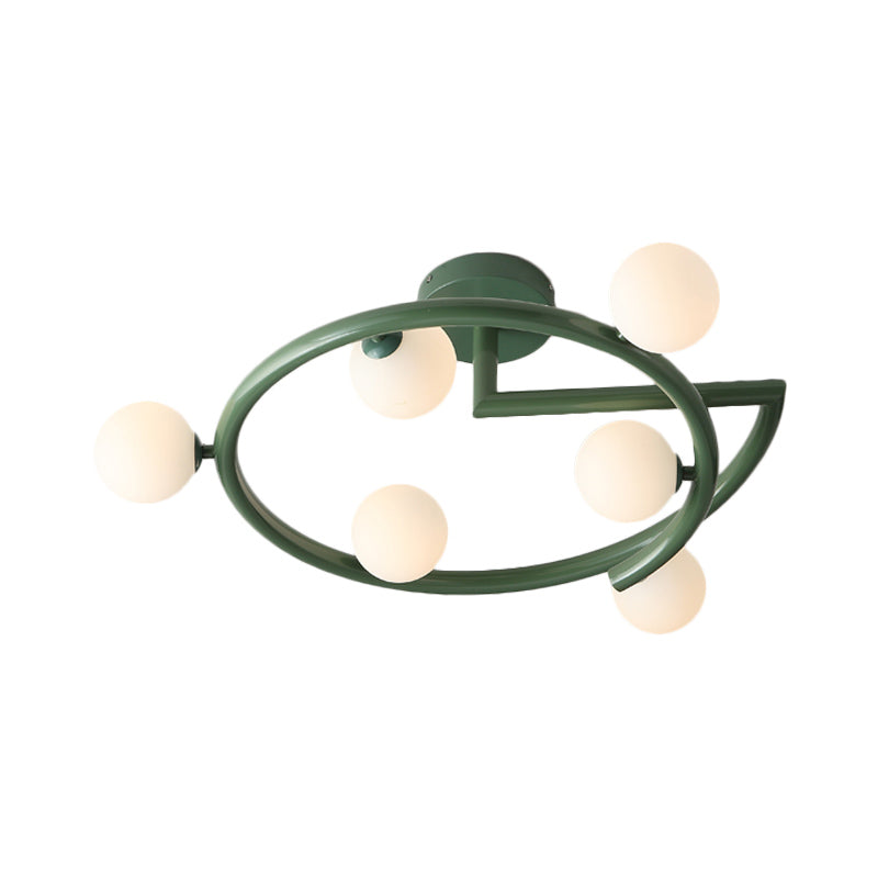 Green Swirled Arm Milk Glass Bubble Flush Light - Nordic 6 Heads Semi - Flush Ceiling