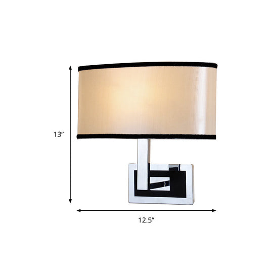 Modern Oval Wall Sconce: Chrome Led Fabric Lighting For Bedside