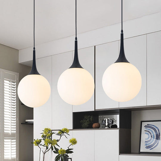 Raindrop Pendant Lamp - Modern Opal Glass 1-Bulb 6/10 Diameter Black Perfect Dining Table Hanging