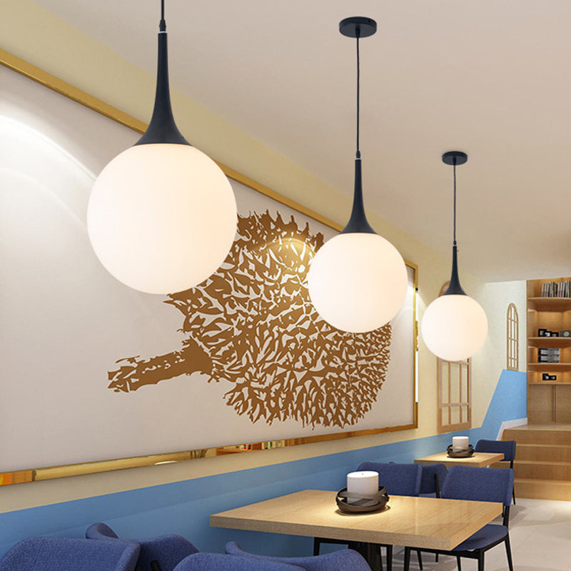 Raindrop Pendant Lamp - Modern Opal Glass 1-Bulb 6/10 Diameter Black Perfect Dining Table Hanging