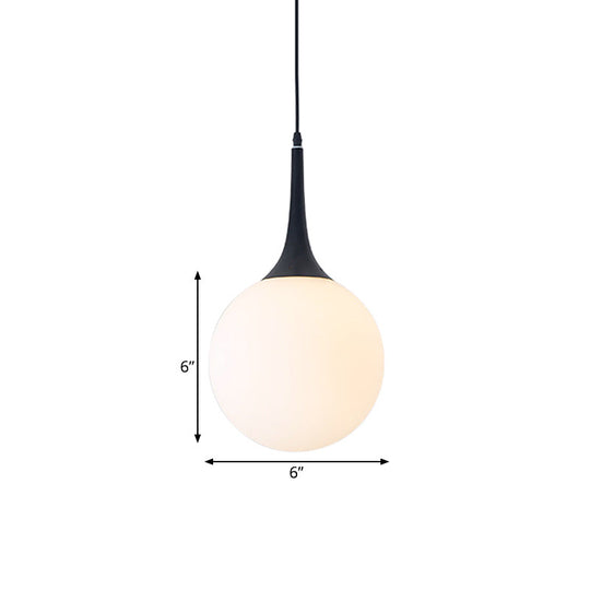 Modern Opal Glass Raindrop Pendant Lamp | 6’/10’ Dia 1 Bulb Black Dining Table Hanging Light