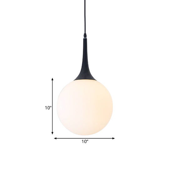 Raindrop Pendant Lamp - Modern Opal Glass 1-Bulb 6/10 Diameter Black Perfect Dining Table Hanging