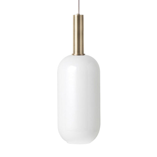 Minimalist Opal Glass Oblong Ceiling Pendant With Brass Frame - 1-Light Hanging Lamp Kit For Tables
