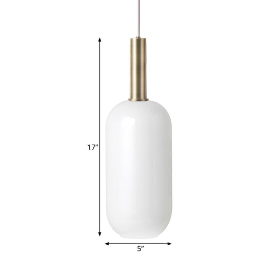 Minimalist Opal Glass Oblong Ceiling Pendant With Brass Frame - 1-Light Hanging Lamp Kit For Tables