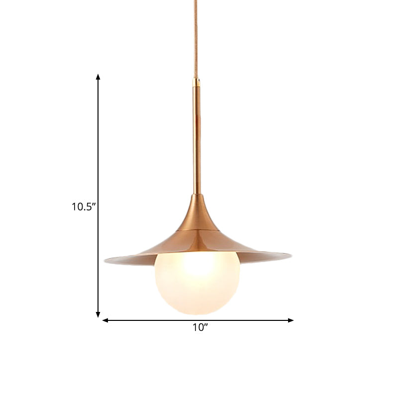 Sleek Flared Pendant Light With Orb Milk Glass Insert - Ideal For Single Living Room