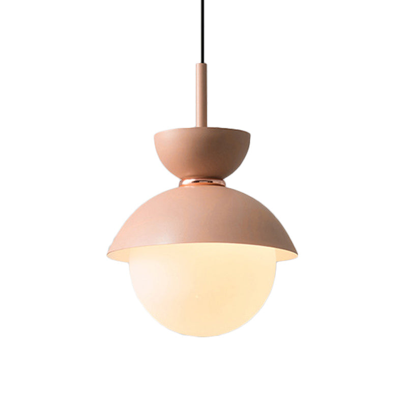 Macaron 1-Light Pink Bowl Pendant Lighting With Frosted Glass Diffuser - Stylish Iron Hanging Lamp