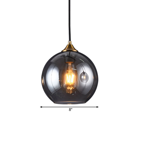 Retro Smoke Grey Glass Dome Shade Pendant Light Fixture Suspended Brass Lighting