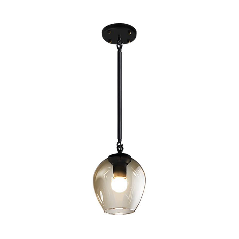 Retro Clear Dimple Glass Pendant Ceiling Light With 1 Head - Black/Gold For Kitchen