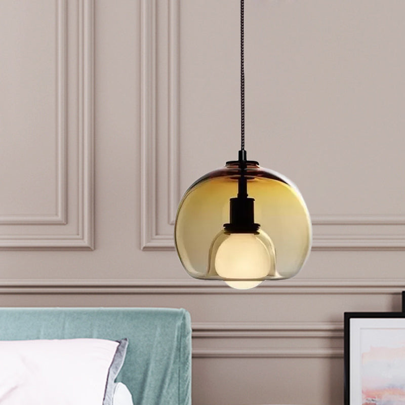 Dual Hemisphere Smoke/Cognac Glass Pendant Lamp - Minimalist Design For Dining Tables 1 Light