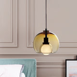 Dual Hemisphere Smoke/Cognac Glass Pendant Lamp - Minimalist Design For Dining Tables 1 Light