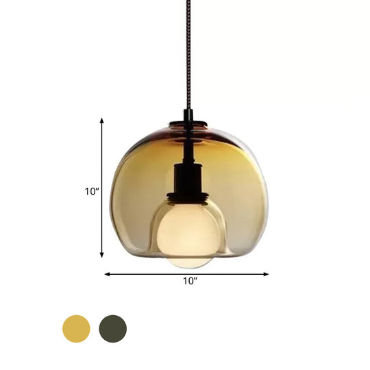 Dual Hemisphere Smoke/Cognac Glass Pendant Lamp - Minimalist Design For Dining Tables 1 Light