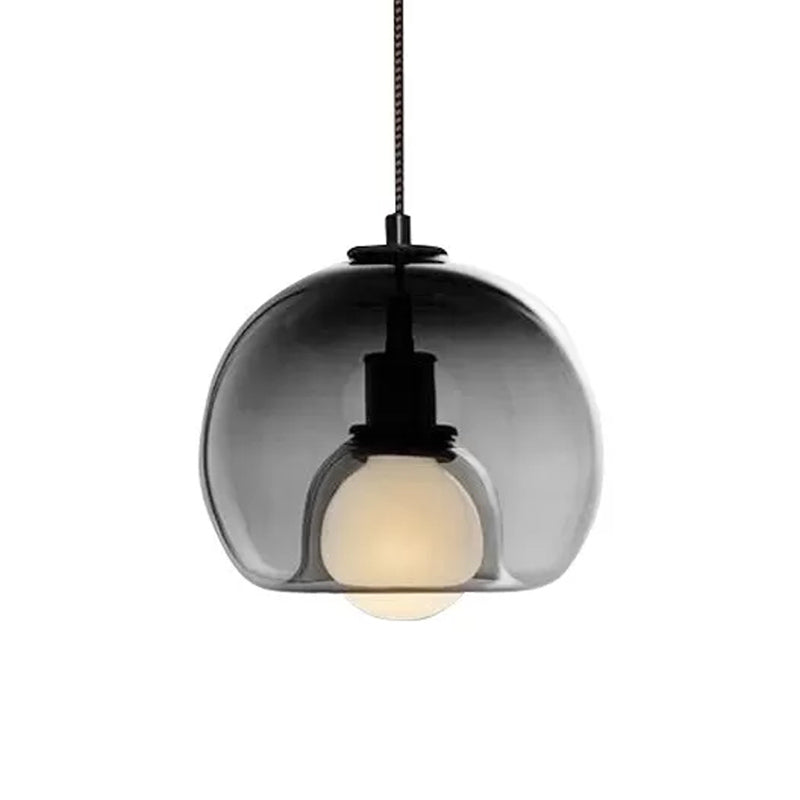 Dual Hemisphere Smoke/Cognac Glass Pendant Lamp - Minimalist Design For Dining Tables 1 Light