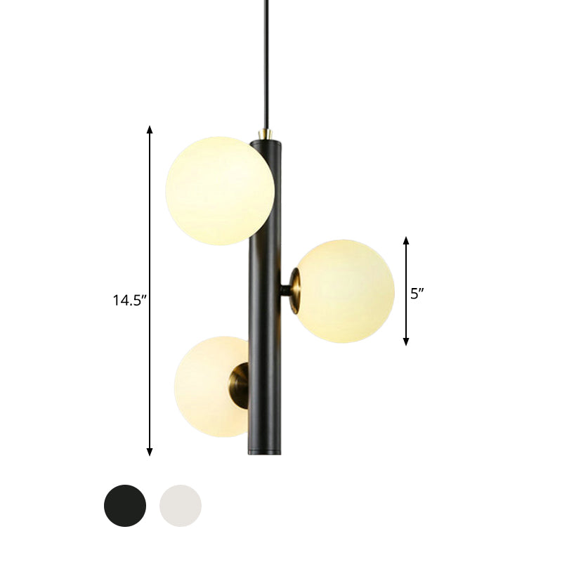 Contemporary Black/White Plumb Chandelier With 3 Frosted Glass Heads - Ceiling Pendant For Dining