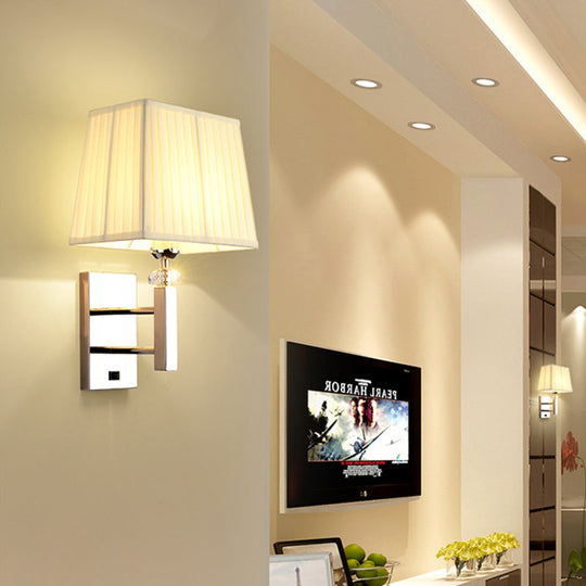 Contemporary Led Wall Sconce In Chrome For Living Room - Tapered Fabric Design / Without Spot Light