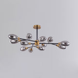 Vintage Brass Semi Mount Close To Ceiling Light With Smoke Grey Glass Shade - 12-Bulb Parlor