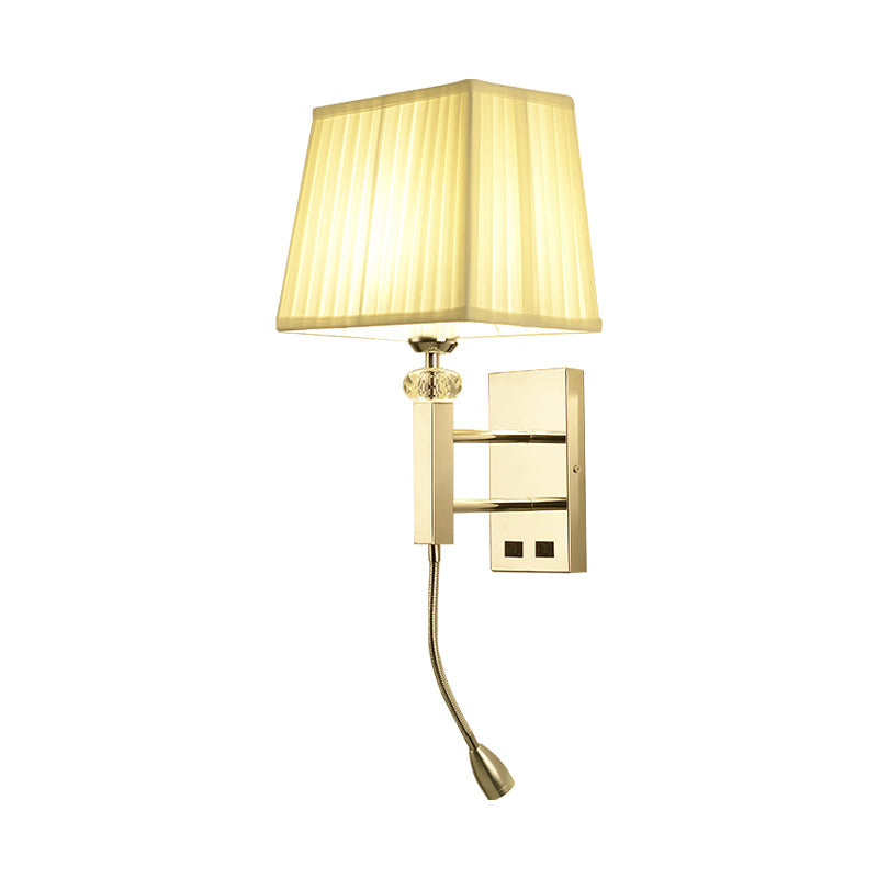 Contemporary Led Wall Sconce In Chrome For Living Room - Tapered Fabric Design