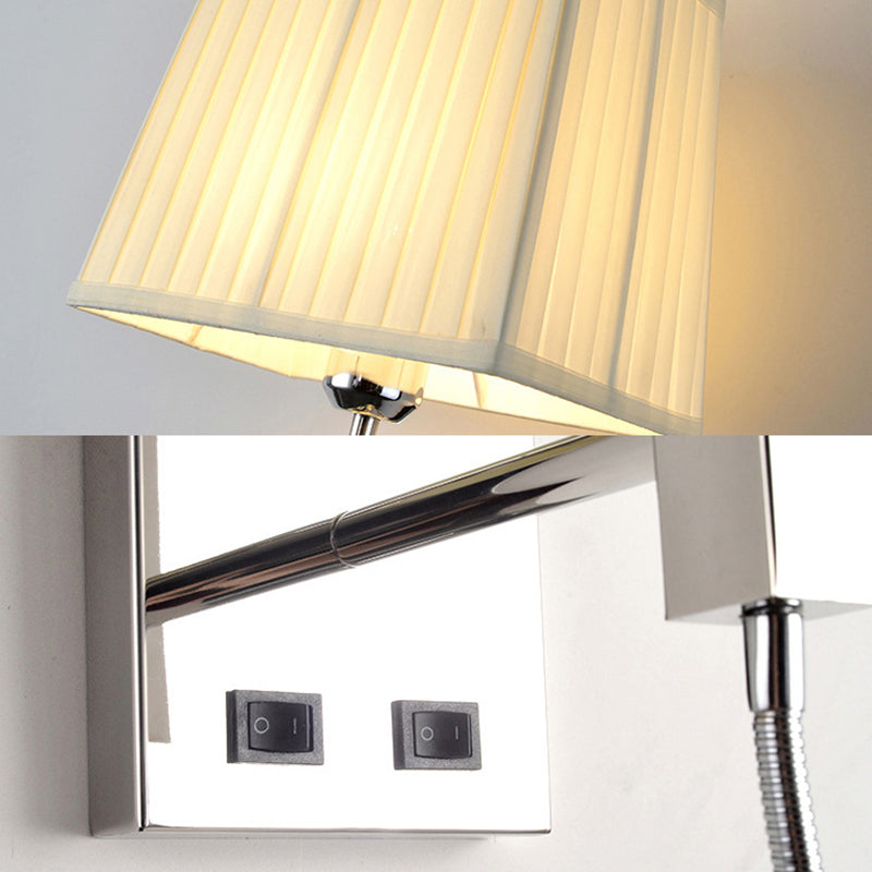 Contemporary Led Wall Sconce In Chrome For Living Room - Tapered Fabric Design