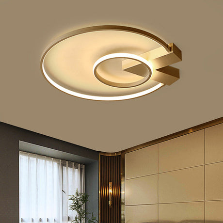 Contemporary White/Gold Led Ceiling Flush Mount With Chic 2-Circle Design Gold