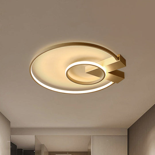 Contemporary White/Gold Led Ceiling Flush Mount With Chic 2-Circle Design