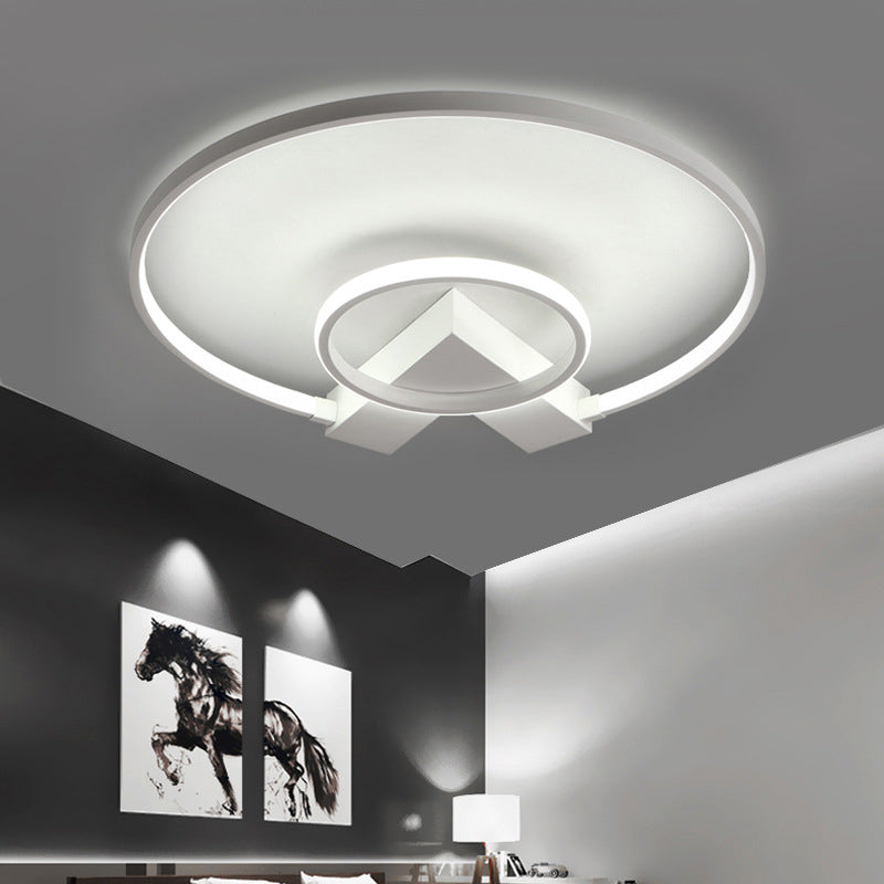 Contemporary White/Gold Led Ceiling Flush Mount With Chic 2-Circle Design