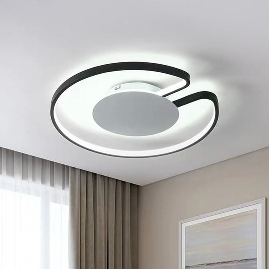 Modern Led Flush Mount Light Iron White And Black Inner Hoop Ceiling Lamp - 15/19 W Open Design
