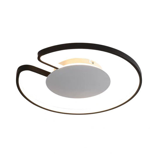 Modern Led Flush Mount Light Iron White And Black Inner Hoop Ceiling Lamp - 15/19 W Open Design