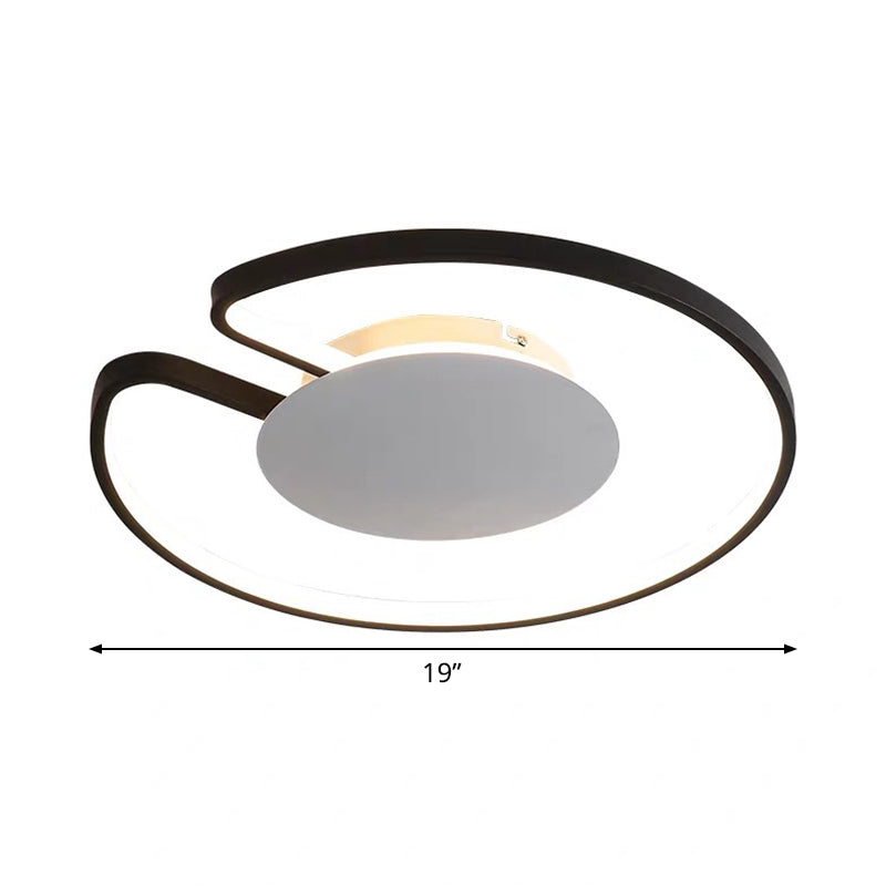 Modern Led Flush Mount Light Iron White And Black Inner Hoop Ceiling Lamp - 15’/19’ W Open Design