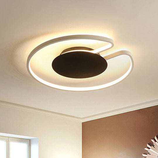 Modern Led Flush Mount Light Iron White And Black Inner Hoop Ceiling Lamp - 15’/19’ W Open Design