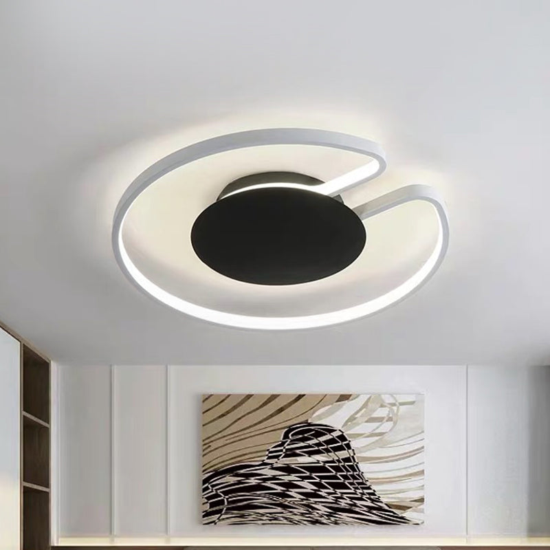Modern Led Flush Mount Light Iron White And Black Inner Hoop Ceiling Lamp - 15/19 W Open Design