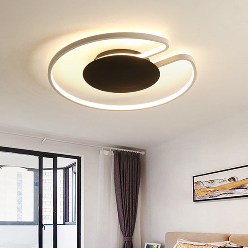 Modern Led Flush Mount Light Iron White And Black Inner Hoop Ceiling Lamp - 15’/19’ W Open Design