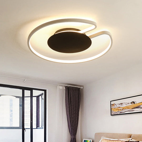 Modern Led Flush Mount Light Iron White And Black Inner Hoop Ceiling Lamp - 15’/19’ W Open Design