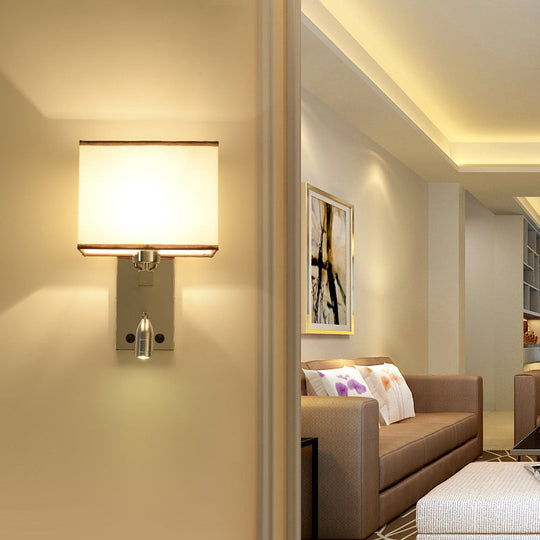 Modern Fabric Led Wall Sconce Lighting With Adjustable Spotlight Chrome Finish / A