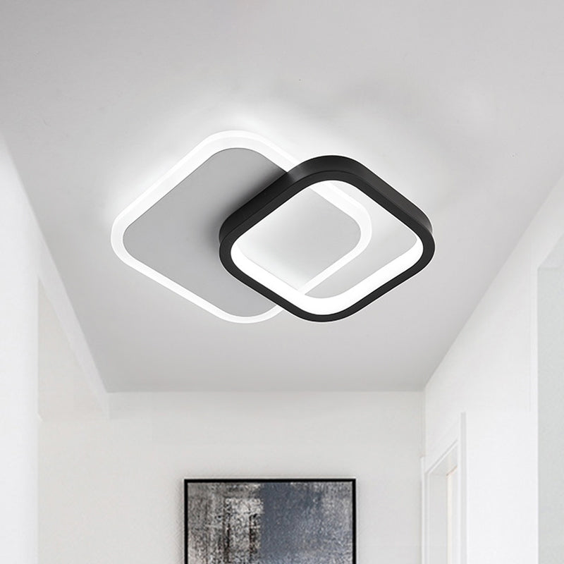 Modern Black - White Small Ceiling Lamp With Led Flush Mounts For Corridor