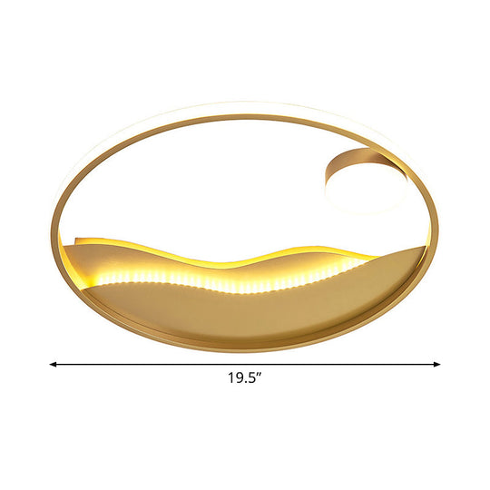 Modern Led Flush Light With Golden Sea Sunset Design - 16’/19.5’ Warm/White