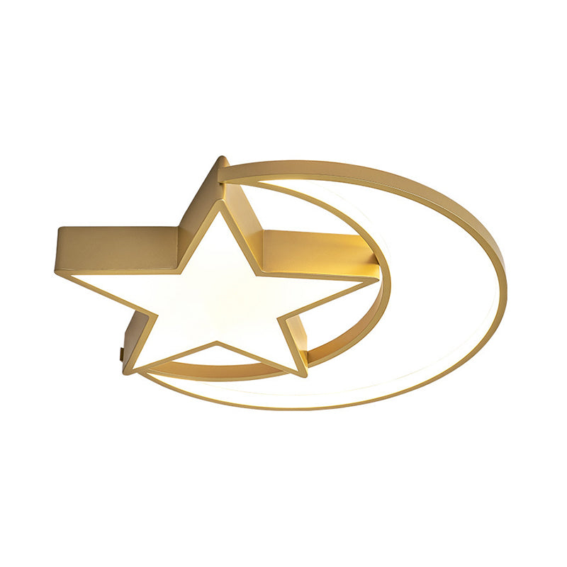 Contemporary Iron Crescent - Star Surface Ceiling Light Led Flush Mount In Gold - 16’/19.5’