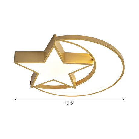 Contemporary Iron Crescent-Star Surface Ceiling Light Led Flush Mount In Gold - 16/19.5 Wide Bedroom