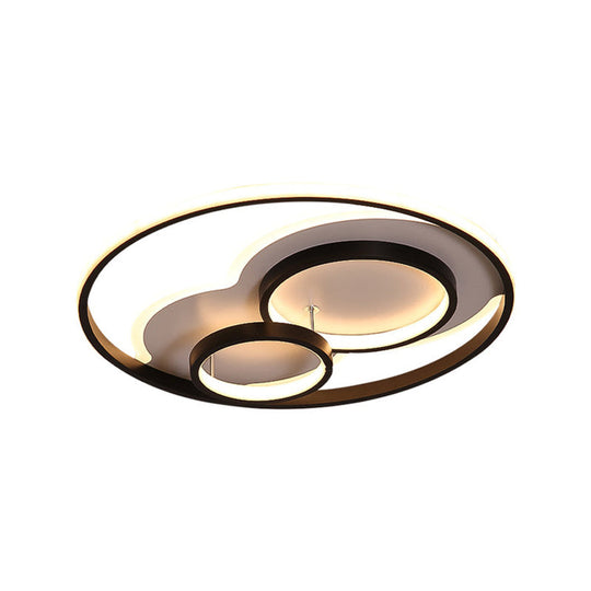 Modern Black Led Flush Mount Ceiling Lamp With Multi - Ring Acrylic Design In Warm/White Light -