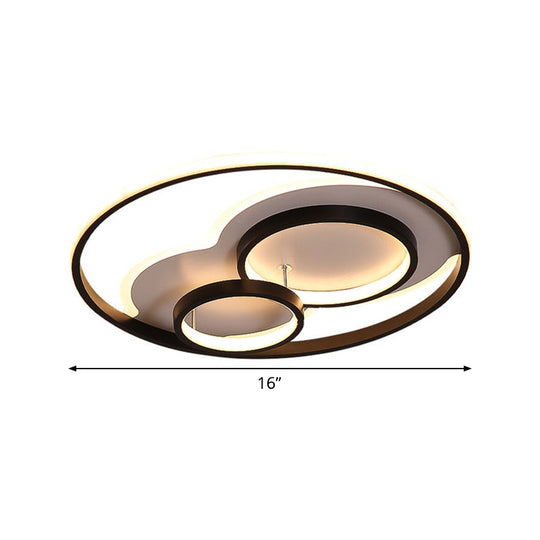 Modern Black Led Flush Mount Ceiling Lamp With Multi - Ring Acrylic Design In Warm/White Light -