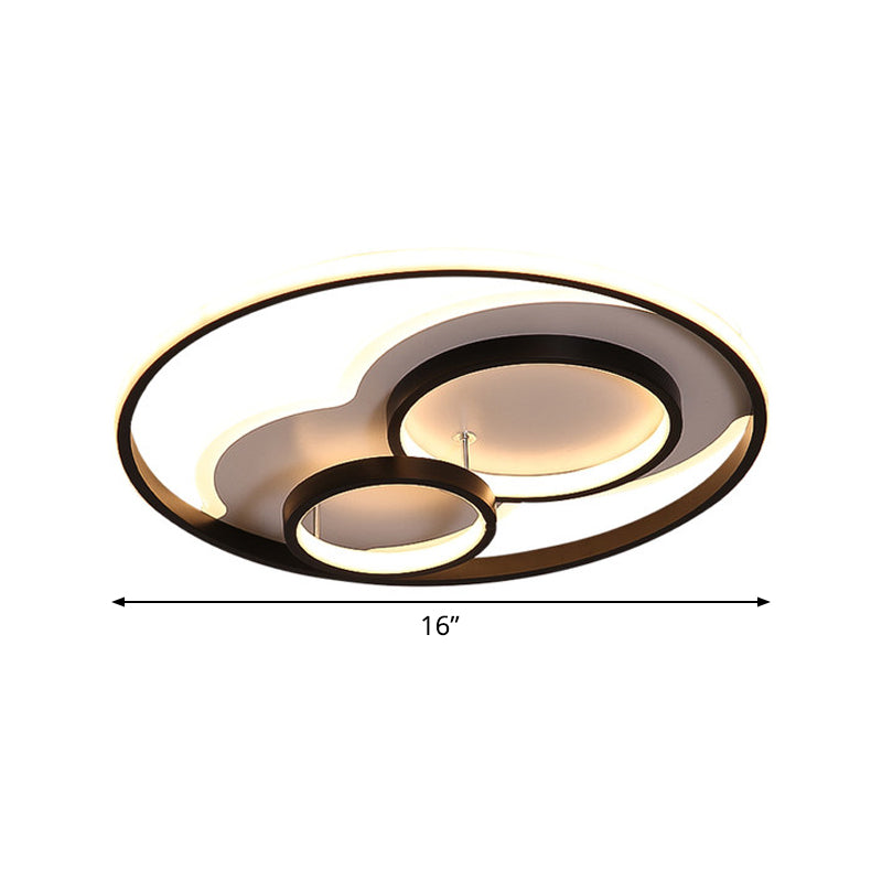Modern Black Led Flush Mount Ceiling Lamp With Multi-Ring Acrylic Design In Warm/White Light -