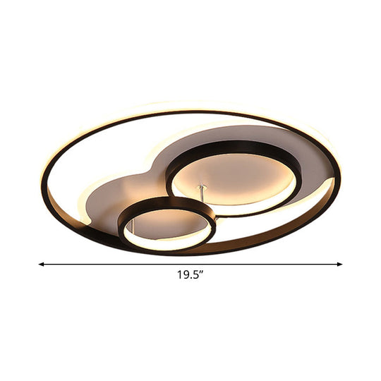 Modern Black Led Flush Mount Ceiling Lamp With Multi - Ring Acrylic Design In Warm/White Light -