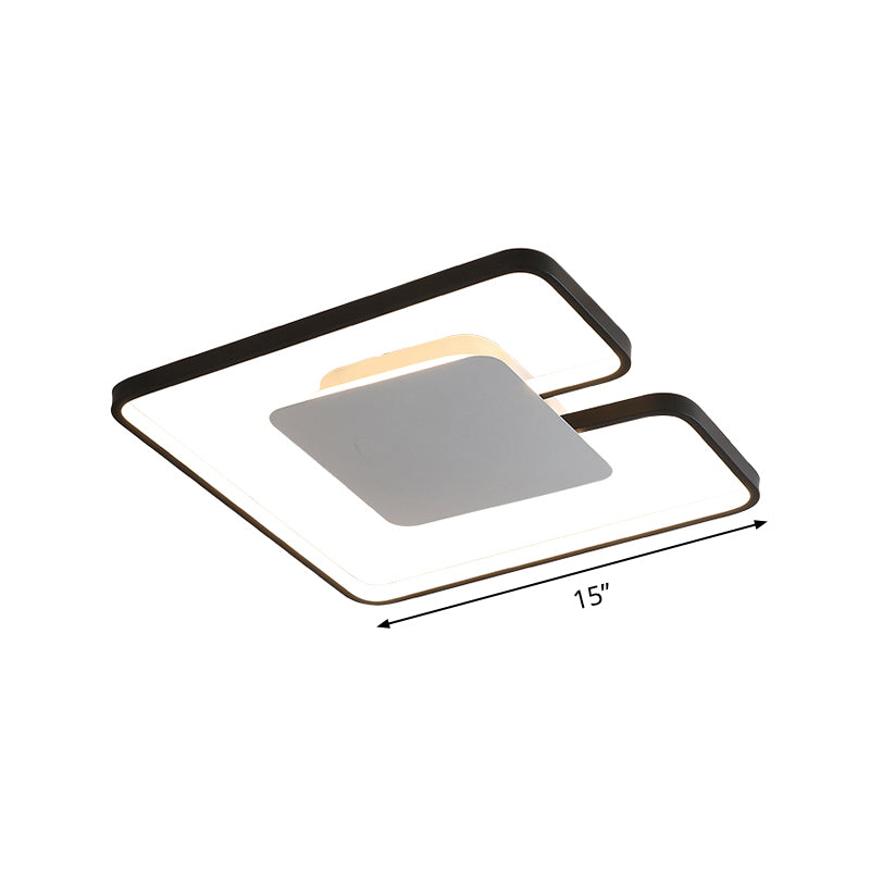 Simple Iron Led Flushmount Ceiling Fixture With Gap Design For Bedroom - Square Frame Thin